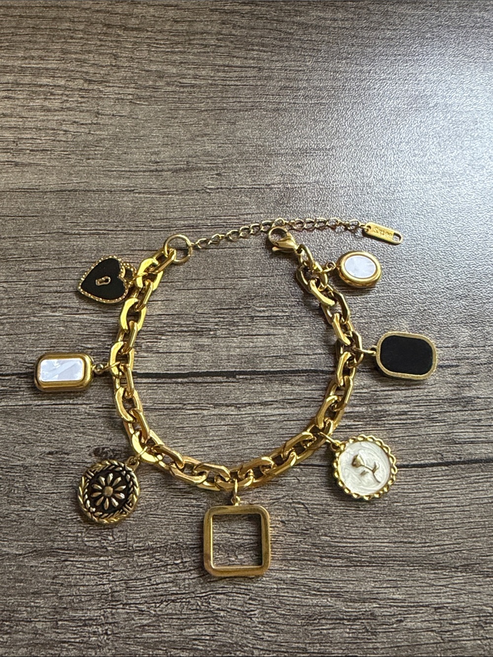 Gold, Black & White Charm Bracelet